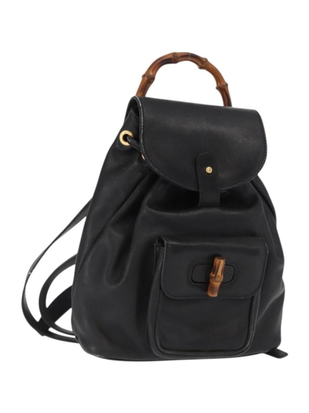 GUCCI Bamboo Backpack Leather Black Gold 003 2058 0030
